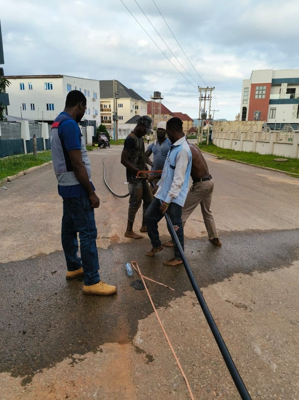 Pulling service cable across the access road
