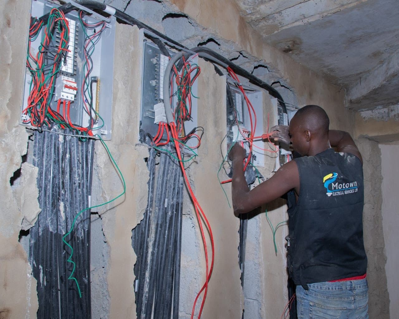 Chased cable runs ready for conduit and boxes