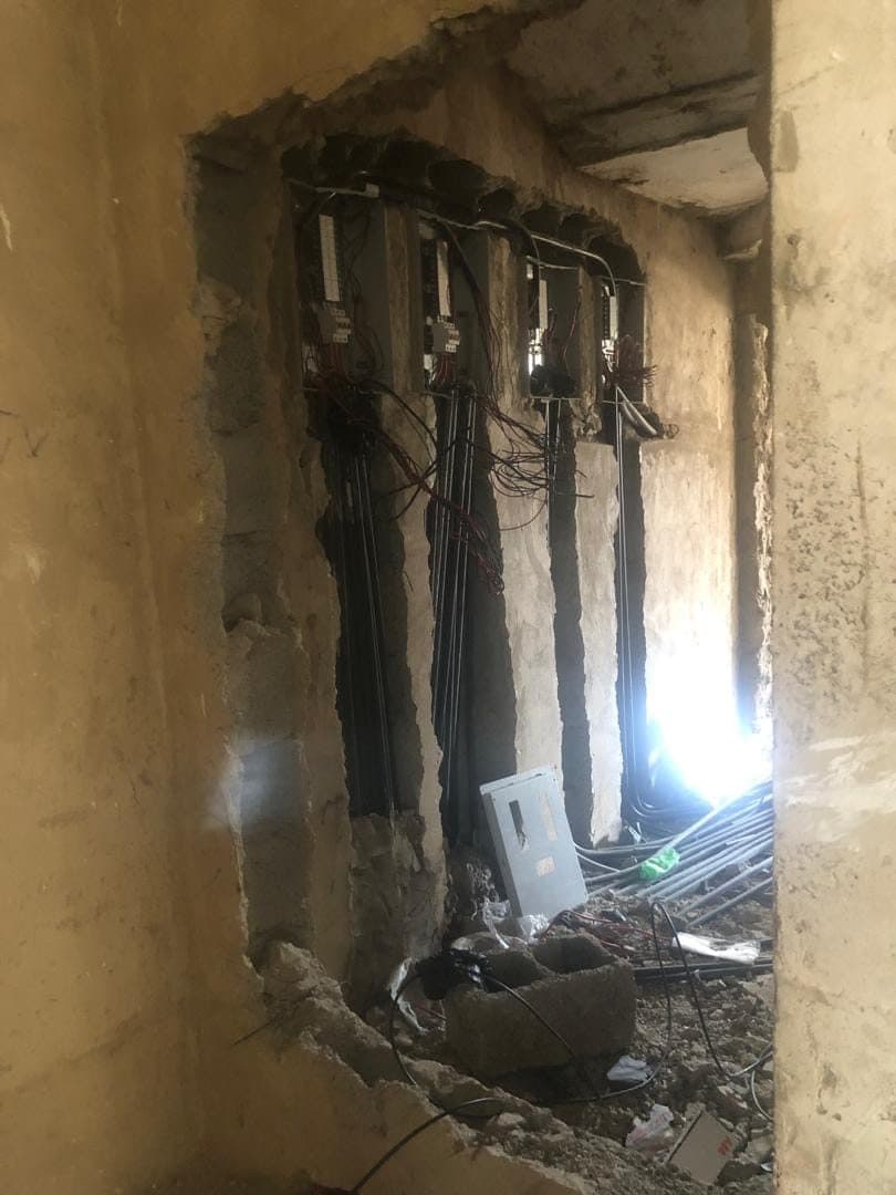 Recessed conduit and box detail before plastering