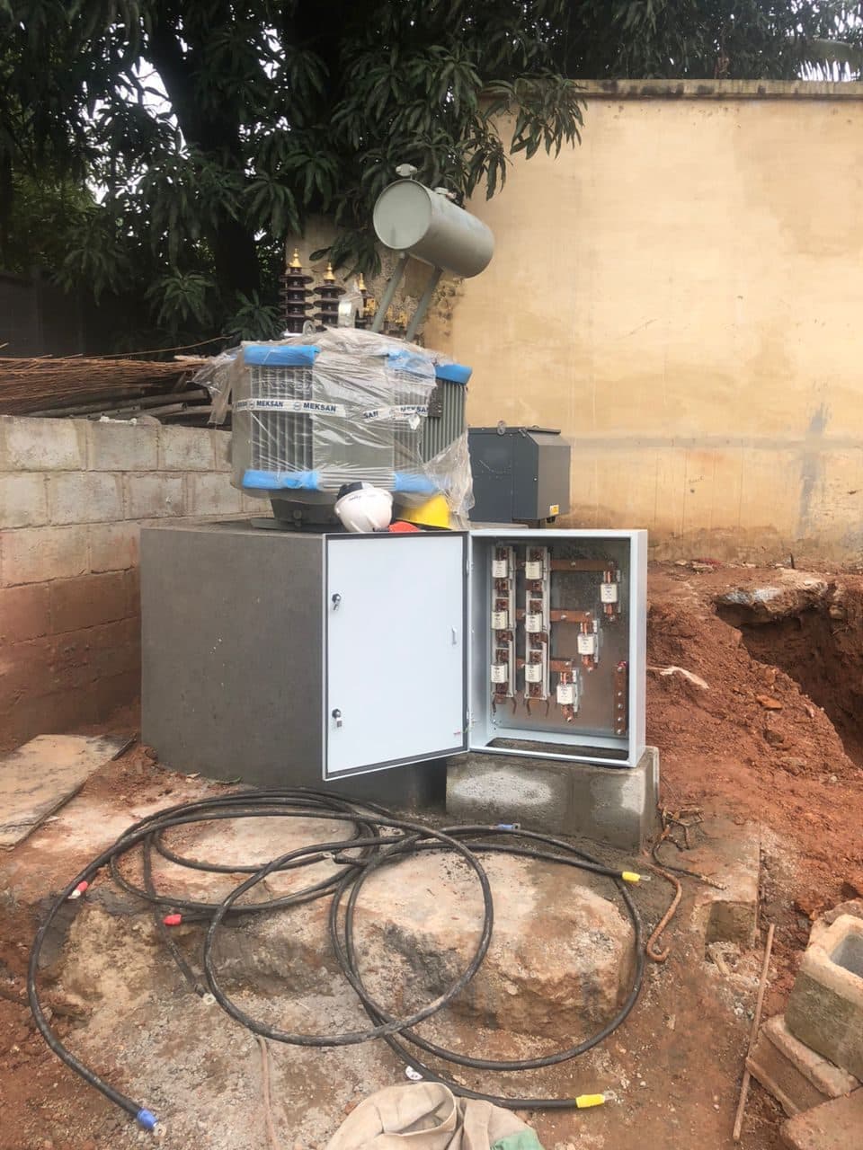 Transformer, panels and cable runs on site